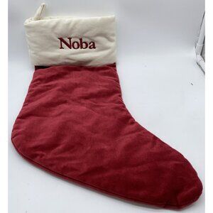 Pottery Barn Noba Christmas Holiday Stocking Monogrammed Velvet Red Cream 19 in